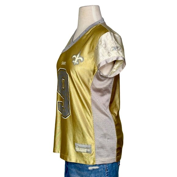 Reebok Saints Gold Silver Drew Brees No. 9 Rhinestone NFL Football Jersey Size M - Picture 11 of 13